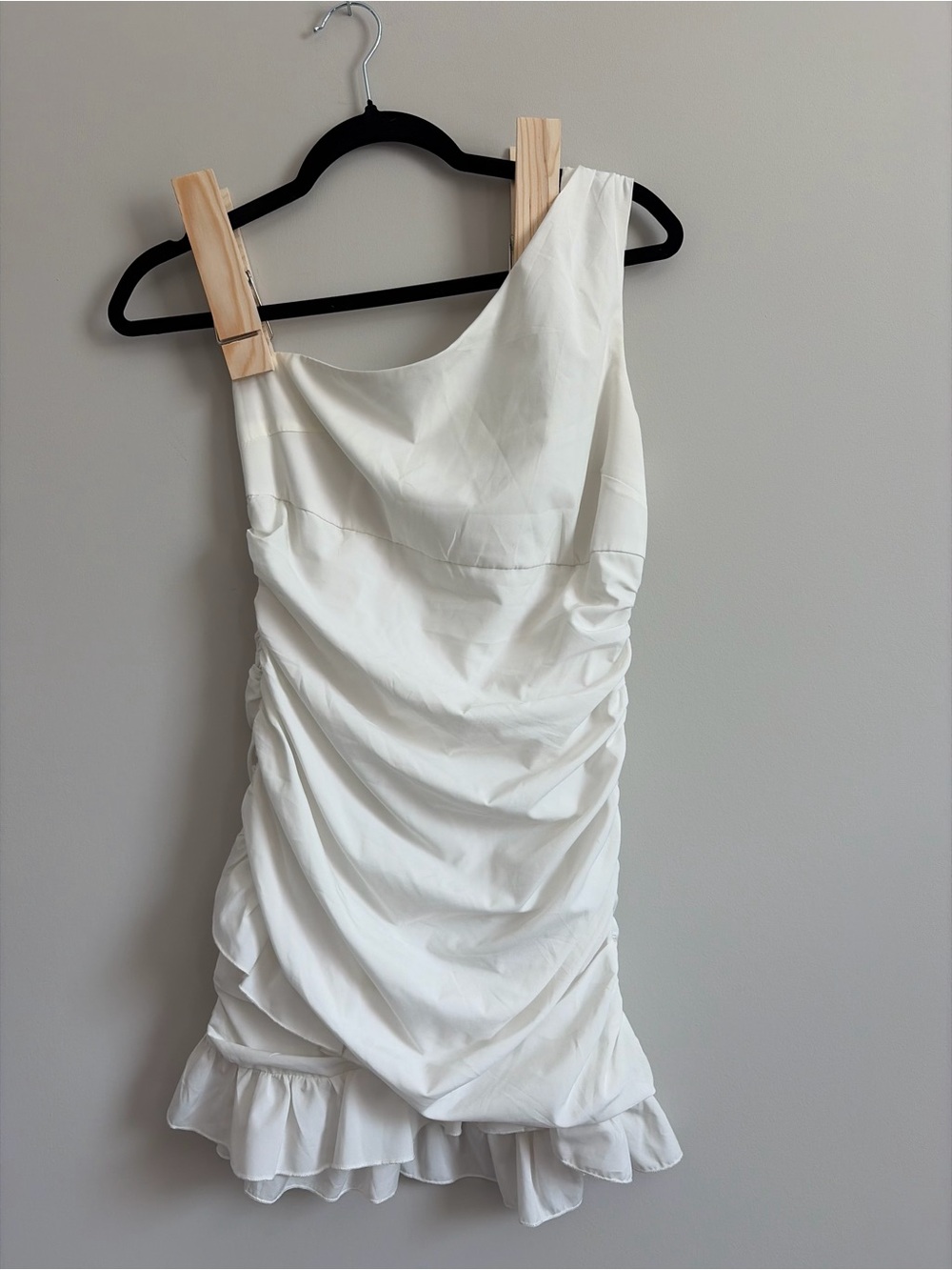 Blue Blush White One-Shoulder Ruffle Mini Dress